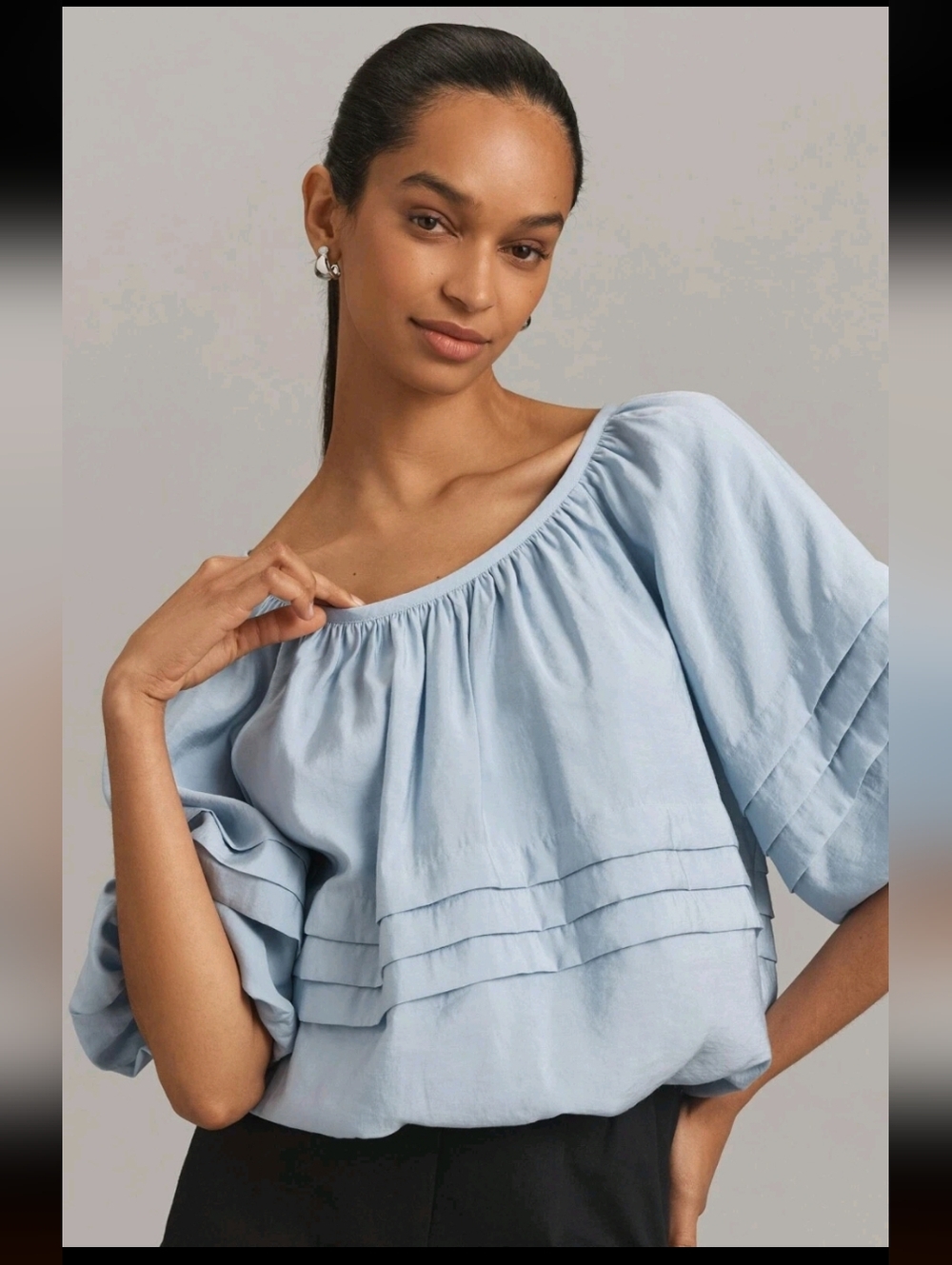 ANTHROPOLOGIE MAEVE SHORT PUFF SLEEVE BUBBLE TIERED BLOUSE